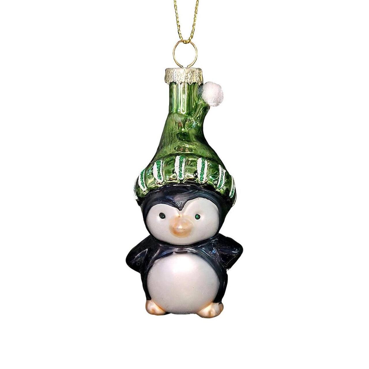 Wizardi 8.27" x 11.81" Glass Penguin with Hat Christmas Ornament, 1pc.